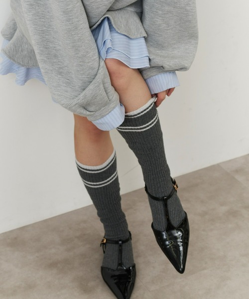 Olu.（オルドット）の「ダブルラインソックス（ソックス/靴下・レディース・グレー/チャコールグレー/アイボリー・FREE）」の9枚目の写真