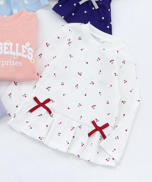 apres les cours(アプレレクール)の「ペプラムTシャツ/7days Style_ジュニア対応(Tシャツ/カットソー・キッズ・アイボリー/サックスブルー/ラベンダー/ネイビー/レッド/サーモンピンク・80/90/100/110/120/130/140)」の2枚目の写真