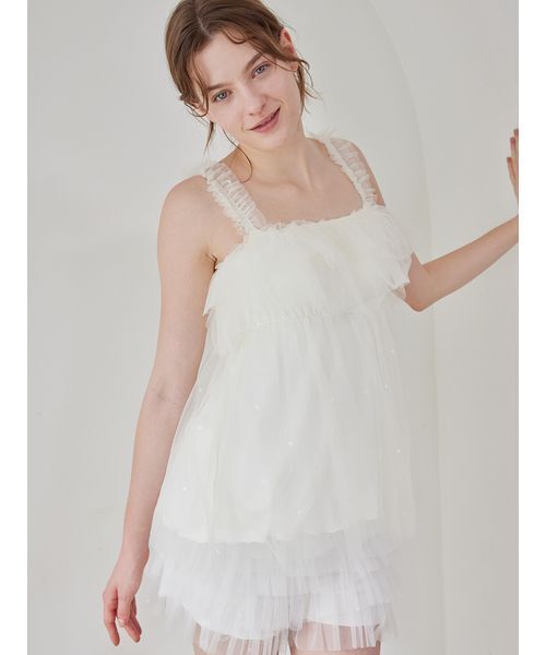 ハート柄チュールカップインキャミソール（ルームウェア/パジャマ