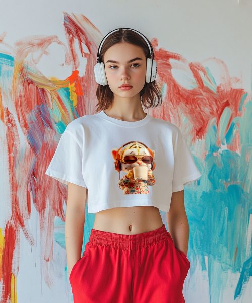 ONEHUNDREDPERCENT FOR WOMAN(ワンハンドレッドパーセントフォーウーマン)の「OHPxAIDAEVE ミルクタイガー レディース クロップ 半袖Tシャツ(Tシャツ/カットソー・レディース・その他・S/M)」の2枚目の写真
