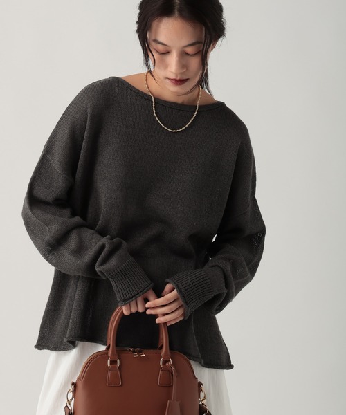 Elura（エルーラ）の「ペーパーヤーンニット/643327（ニット/セーター・レディース・ライトピンク/オフホワイト/チャコールグレー・FREE）」の2枚目の写真