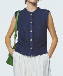 STRAWBERRY-FIELDS | コットンライクポリー_フリンジトリミングニットジレ(ベスト)