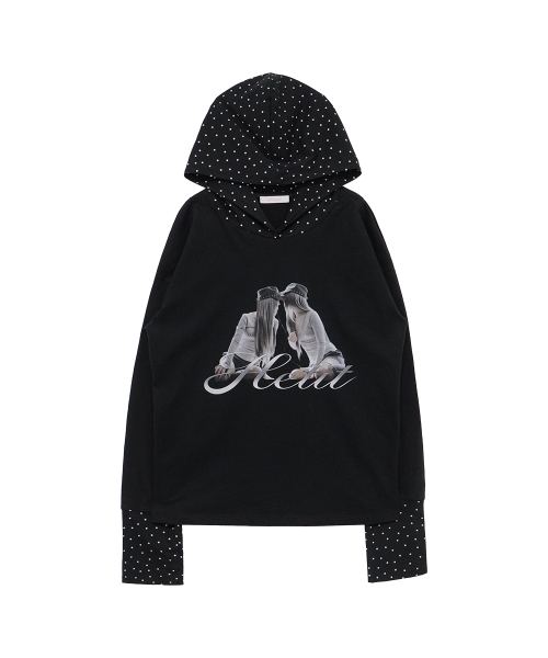 HETIT(ヘティ)の「ツインスターフードパーカー(ブラック)(Tシャツ/カットソー・レディース・その他・FREE)」の5枚目の写真