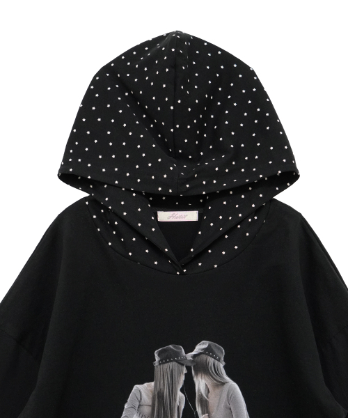 HETIT(ヘティ)の「ツインスターフードパーカー(ブラック)(Tシャツ/カットソー・レディース・その他・FREE)」の6枚目の写真