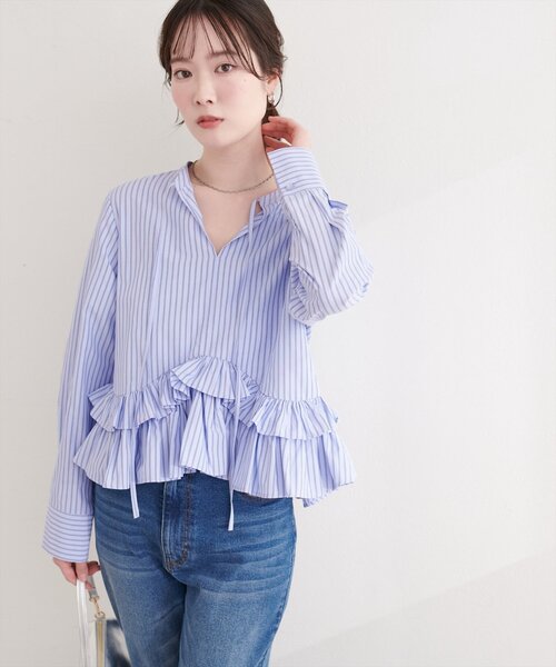 natural couture（ナチュラルクチュール）の「ティアードフリルブラウス（シャツ/ブラウス・レディース・ピンク/イエロー/ブルー/オフホワイト・FREE）」の2枚目の写真