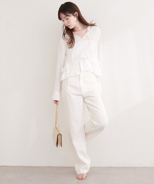 natural couture（ナチュラルクチュール）の「ティアードフリルブラウス（シャツ/ブラウス・レディース・ピンク/イエロー/ブルー/オフホワイト・FREE）」の6枚目の写真