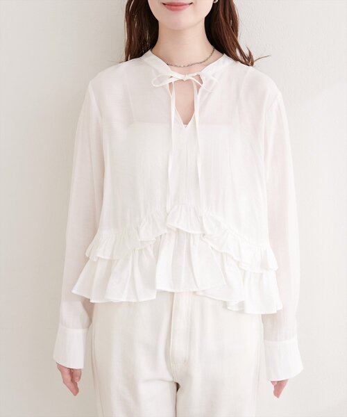 natural couture（ナチュラルクチュール）の「ティアードフリルブラウス（シャツ/ブラウス・レディース・ピンク/イエロー/ブルー/オフホワイト・FREE）」の9枚目の写真