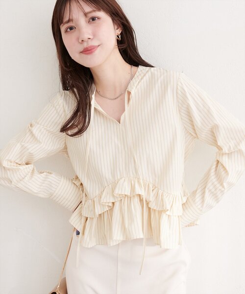 natural couture（ナチュラルクチュール）の「ティアードフリルブラウス（シャツ/ブラウス・レディース・ピンク/イエロー/ブルー/オフホワイト・FREE）」の22枚目の写真