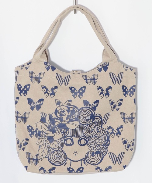 ScoLar（スカラー）の「661435：スカラーちゃん×蝶々柄配色ランチトートバッグ（トートバッグ・レディース・ピンク/グリーン/オレンジ/パープル/ネイビー/グレー/サックスブルー/カーキ/ブラック/アイボリー・FREE）」の3枚目の写真