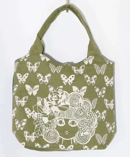 ScoLar（スカラー）の「661435：スカラーちゃん×蝶々柄配色ランチトートバッグ（トートバッグ・レディース・ピンク/グリーン/オレンジ/パープル/ネイビー/グレー/サックスブルー/カーキ/ブラック/アイボリー・FREE）」の4枚目の写真