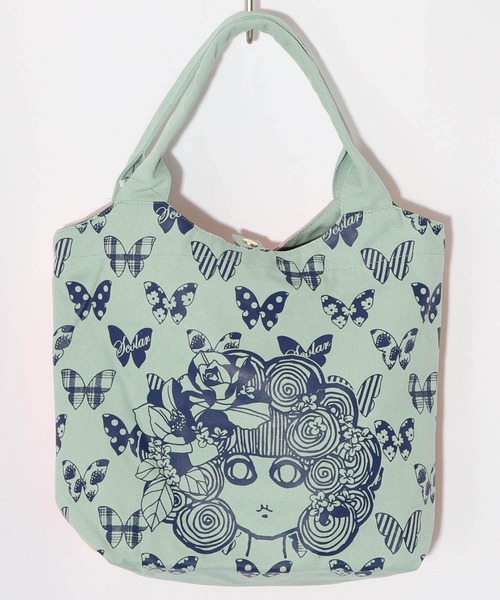 ScoLar（スカラー）の「661435：スカラーちゃん×蝶々柄配色ランチトートバッグ（トートバッグ・レディース・ピンク/グリーン/オレンジ/パープル/ネイビー/グレー/サックスブルー/カーキ/ブラック/アイボリー・FREE）」の5枚目の写真