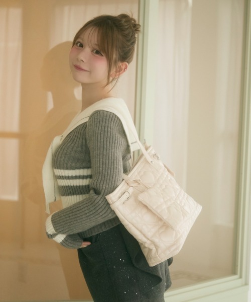 TITTY&CO.（ティティーアンドコー）の「ハートキルティングトートバッグ（トートバッグ・レディース・ブラック/ベージュ/アイボリー・FREE）」の18枚目の写真