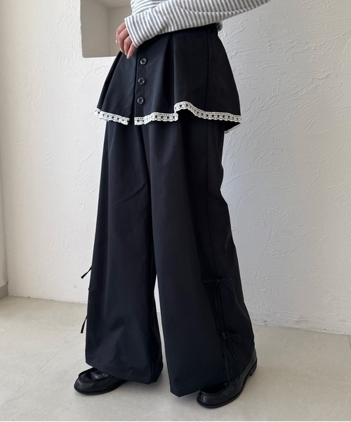 kutir（クティール）の「レースリボンレイヤードパンツ（その他パンツ・レディース・アイボリー/ブラック/チャコールグレー・SMALL/MEDIUM）」の3枚目の写真