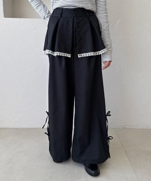 kutir（クティール）の「レースリボンレイヤードパンツ（その他パンツ・レディース・アイボリー/ブラック/チャコールグレー・SMALL/MEDIUM）」の9枚目の写真