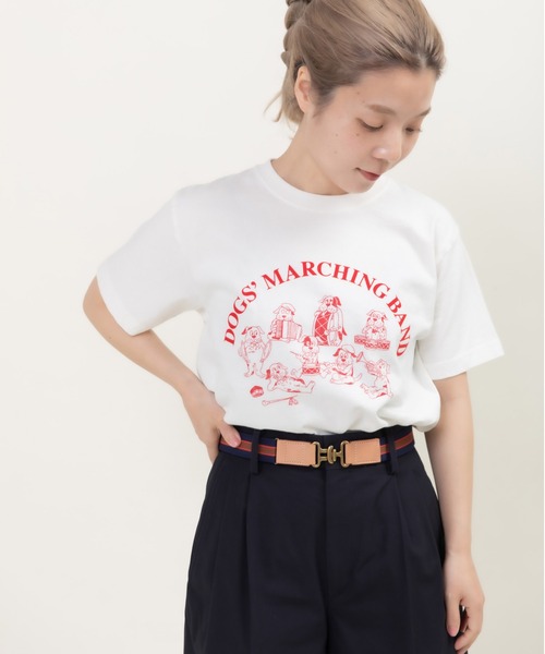 CHILD WOMAN（チャイルドウーマン）の「16/-空紡糸天竺 犬の鼓笛隊プリントTシャツ（Tシャツ/カットソー・レディース・ピンク/サックスブルー/ホワイト・FREE）」の21枚目の写真