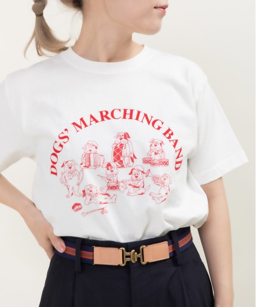 CHILD WOMAN（チャイルドウーマン）の「16/-空紡糸天竺 犬の鼓笛隊プリントTシャツ（Tシャツ/カットソー・レディース・ピンク/サックスブルー/ホワイト・FREE）」の18枚目の写真