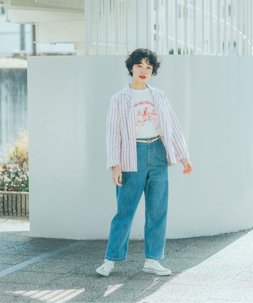 CHILD WOMAN（チャイルドウーマン）の「16/-空紡糸天竺 犬の鼓笛隊プリントTシャツ（Tシャツ/カットソー・レディース・ピンク/サックスブルー/ホワイト・FREE）」の6枚目の写真