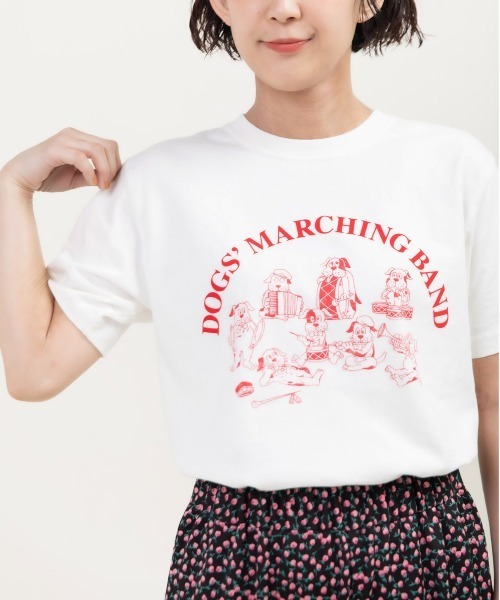 CHILD WOMAN（チャイルドウーマン）の「16/-空紡糸天竺 犬の鼓笛隊プリントTシャツ（Tシャツ/カットソー・レディース・ピンク/サックスブルー/ホワイト・FREE）」の8枚目の写真