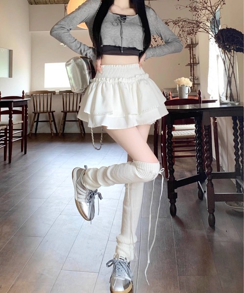 Per sist ence(パーシエンス)の「ティアードフリルミニスカパン(インナーパンツ付き)(スカート・レディース・ブラック/ホワイト・FREE)」の5枚目の写真