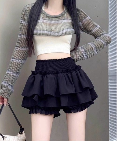 Per sist ence(パーシエンス)の「ティアードフリルミニスカパン(インナーパンツ付き)(スカート・レディース・ブラック/ホワイト・FREE)」の14枚目の写真