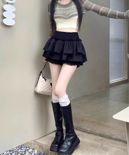 Per sist ence(パーシエンス)の「ティアードフリルミニスカパン(インナーパンツ付き)(スカート・レディース・ブラック/ホワイト・FREE)」の16枚目の写真
