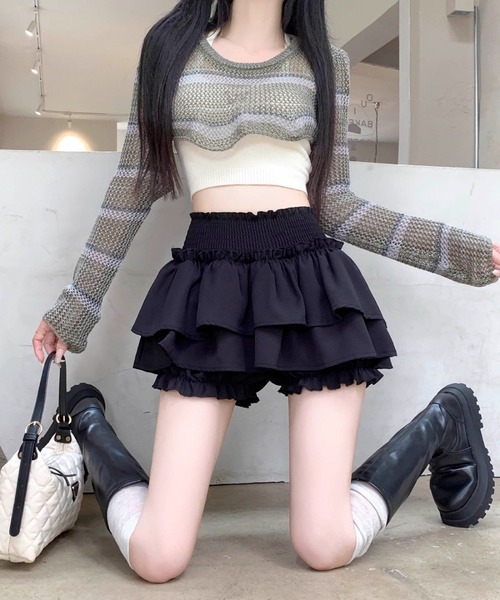 Per sist ence(パーシエンス)の「ティアードフリルミニスカパン(インナーパンツ付き)(スカート・レディース・ブラック/ホワイト・FREE)」の17枚目の写真