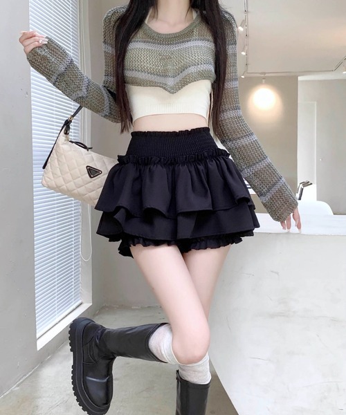 Per sist ence(パーシエンス)の「ティアードフリルミニスカパン(インナーパンツ付き)(スカート・レディース・ブラック/ホワイト・FREE)」の13枚目の写真