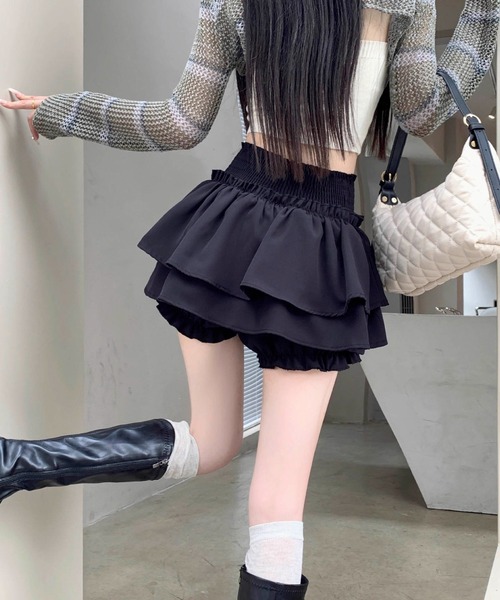 Per sist ence(パーシエンス)の「ティアードフリルミニスカパン(インナーパンツ付き)(スカート・レディース・ブラック/ホワイト・FREE)」の18枚目の写真