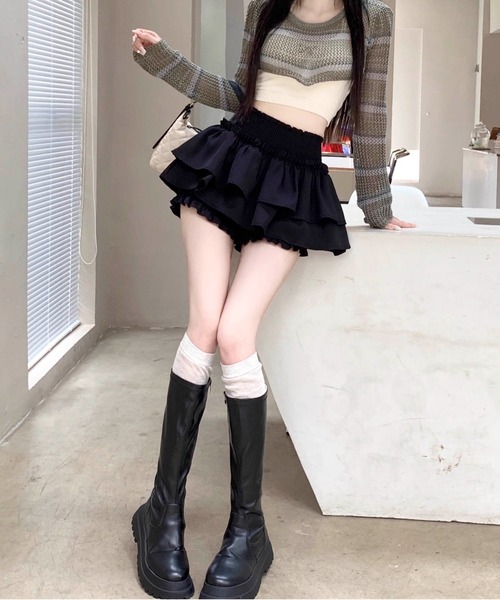 Per sist ence(パーシエンス)の「ティアードフリルミニスカパン(インナーパンツ付き)(スカート・レディース・ブラック/ホワイト・FREE)」の19枚目の写真