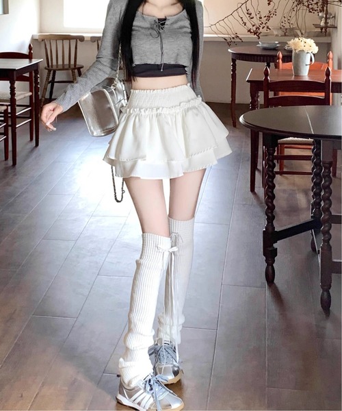 Per sist ence(パーシエンス)の「ティアードフリルミニスカパン(インナーパンツ付き)(スカート・レディース・ブラック/ホワイト・FREE)」の9枚目の写真