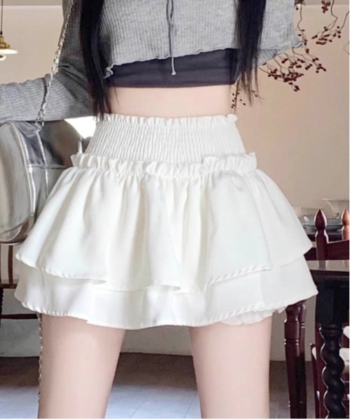 Per sist ence(パーシエンス)の「ティアードフリルミニスカパン(インナーパンツ付き)(スカート・レディース・ブラック/ホワイト・FREE)」の8枚目の写真