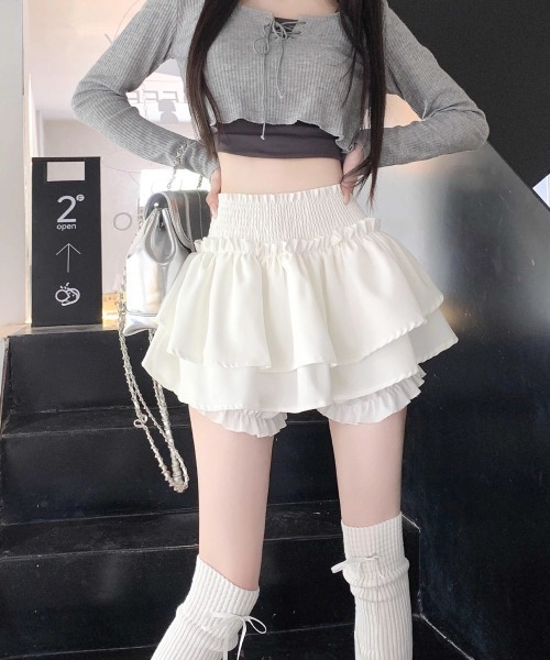 Per sist ence(パーシエンス)の「ティアードフリルミニスカパン(インナーパンツ付き)(スカート・レディース・ブラック/ホワイト・FREE)」の22枚目の写真