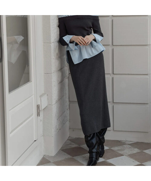 LAUTREDE MIN(ロートルドミン)の「Lautre Long Knit Skirt(スカート・レディース・アイボリー/チャコール・FREE)」の2枚目の写真