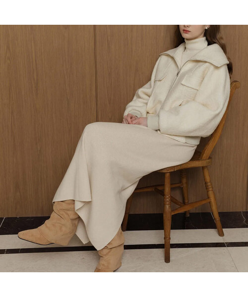 LAUTREDE MIN(ロートルドミン)の「Lautre Long Knit Skirt(スカート・レディース・アイボリー/チャコール・FREE)」の1枚目の写真