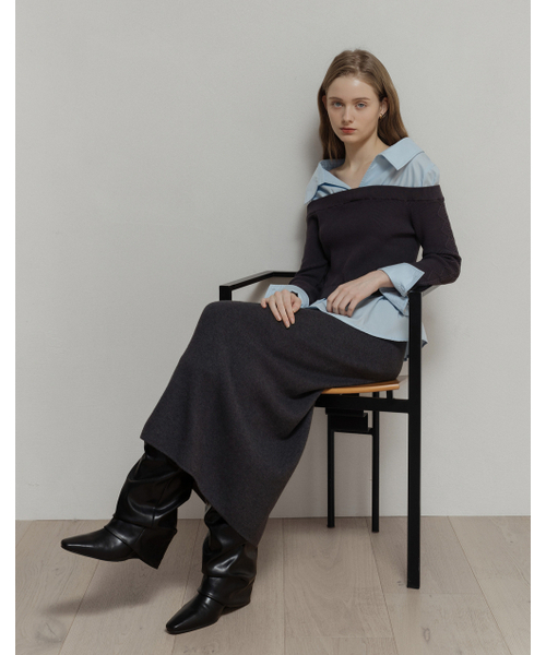 LAUTREDE MIN(ロートルドミン)の「Lautre Long Knit Skirt(スカート・レディース・アイボリー/チャコール・FREE)」の4枚目の写真
