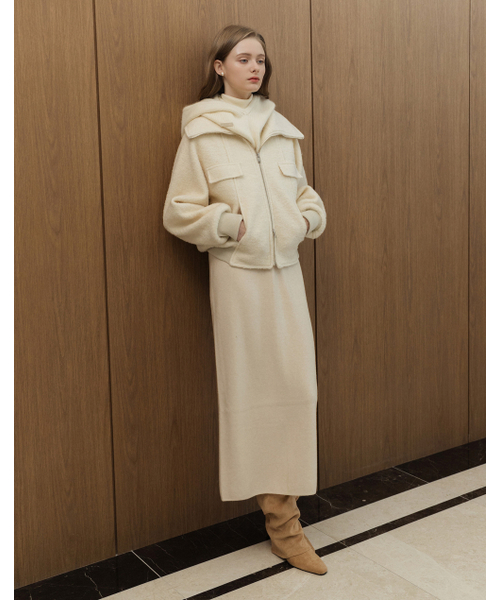LAUTREDE MIN(ロートルドミン)の「Lautre Long Knit Skirt(スカート・レディース・アイボリー/チャコール・FREE)」の5枚目の写真
