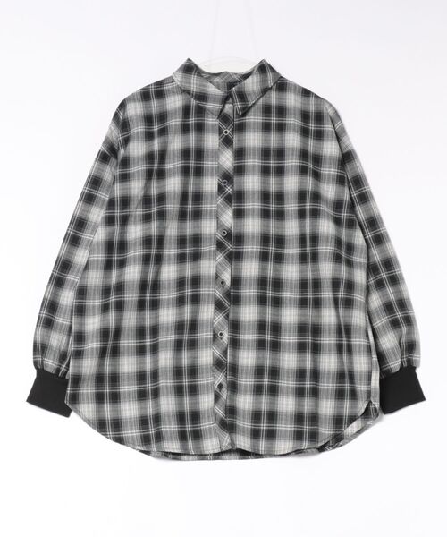 CECIL McBEE（セシルマクビー）の「袖口リブエコチェックシャツ（シャツ/ブラウス・レディース・ブラック/ブラウン・MEDIUM/LARGE）」の2枚目の写真