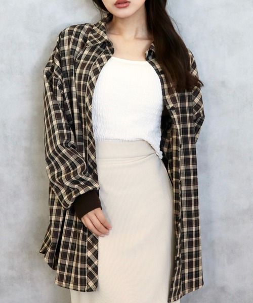 CECIL McBEE(セシルマクビー)の「袖口リブエコチェックシャツ(シャツ/ブラウス・レディース・ブラック/ブラウン・MEDIUM/LARGE)」の11枚目の写真