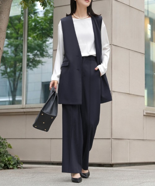 HUG.U（ハグユー）の「「今っぽフォーマル、ベストな答え。」 ジレ × パンツ 2点セット スーツ（スーツセット・レディース・アイボリー/ブラック/ネイビー・L(レギュラー丈)/M(レギュラー丈)/L(トール丈)/M(トール丈)）」の3枚目の写真