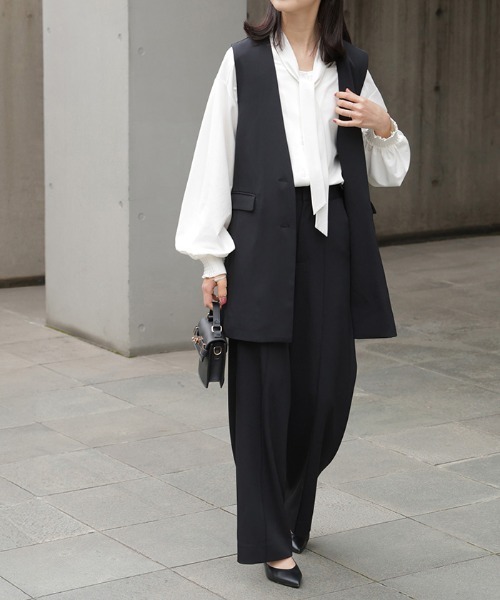 HUG.U（ハグユー）の「「今っぽフォーマル、ベストな答え。」 ジレ × パンツ 2点セット スーツ（スーツセット・レディース・アイボリー/ブラック/ネイビー・L(レギュラー丈)/M(レギュラー丈)/L(トール丈)/M(トール丈)）」の7枚目の写真