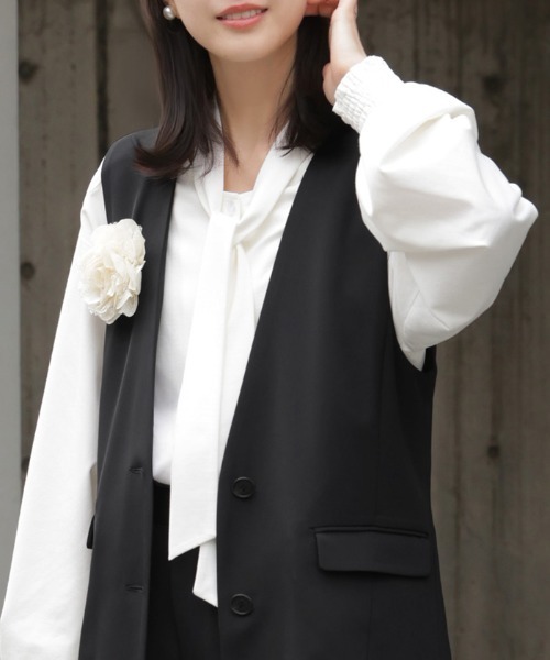 HUG.U（ハグユー）の「「今っぽフォーマル、ベストな答え。」 ジレ × パンツ 2点セット スーツ（スーツセット・レディース・アイボリー/ブラック/ネイビー・L(レギュラー丈)/M(レギュラー丈)/L(トール丈)/M(トール丈)）」の9枚目の写真