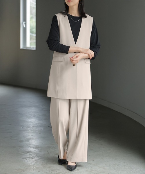 HUG.U（ハグユー）の「「今っぽフォーマル、ベストな答え。」 ジレ × パンツ 2点セット スーツ（スーツセット・レディース・アイボリー/ブラック/ネイビー・L(レギュラー丈)/M(レギュラー丈)/L(トール丈)/M(トール丈)）」の6枚目の写真