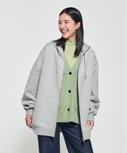 Right-on(ライトオン)の「【HONEYSUCKLE ROSE】ダンボールビッグパーカー (軽量 / 保温 / ミニマルシルエット)(パーカー・レディース・グレー/ブラック/キナリ・M/L/S)」の1枚目の写真