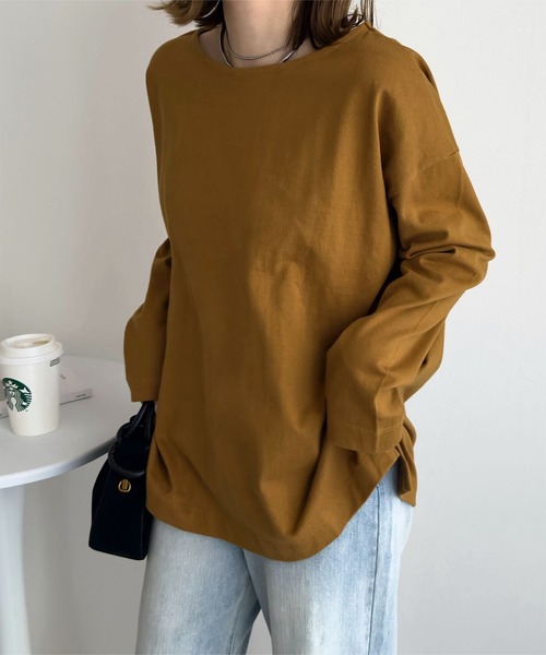 KOBE LETTUCE(コウベレタス)の「無地 or ボーダー コットン100% ゆったりボーダーチュニックカットソー(Tシャツ/カットソー・レディース・ネイビー系1/ミント/ネイビー系/ホワイト系/ホワイト系1/オリーブ/ブラウン系/マスタード・M/L)」の20枚目の写真