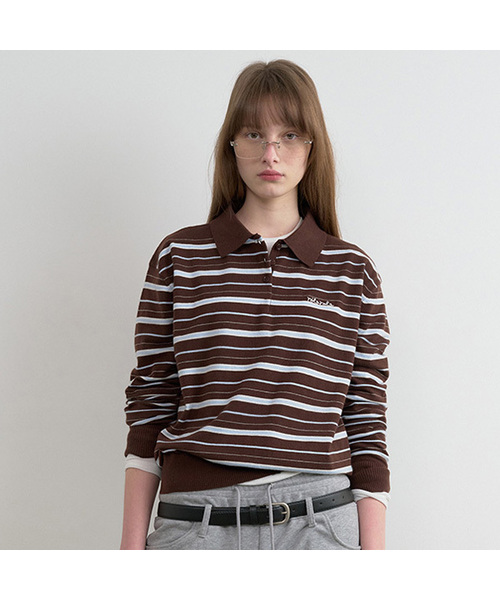 ROLAROLA(ロラロラ)の「LOOSEFIT MULTI STRIPE COLLAR KNIT BROWN(ニット/セーター・レディース・ブラウン・FREE)」の1枚目の写真