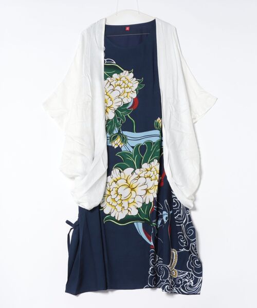 チャイハネ（チャイハネ）の「【チャイハネ】ペマルノースリーブワンピース＆UVカーディガン2点セット（ワンピース・レディース・オレンジ/ベージュ/ネイビー・FREE）」の2枚目の写真