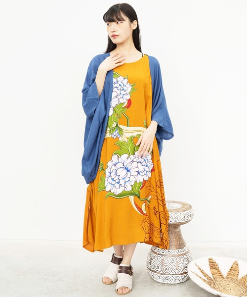 チャイハネ（チャイハネ）の「【チャイハネ】ペマルノースリーブワンピース＆UVカーディガン2点セット（ワンピース・レディース・オレンジ/ベージュ/ネイビー・FREE）」の3枚目の写真