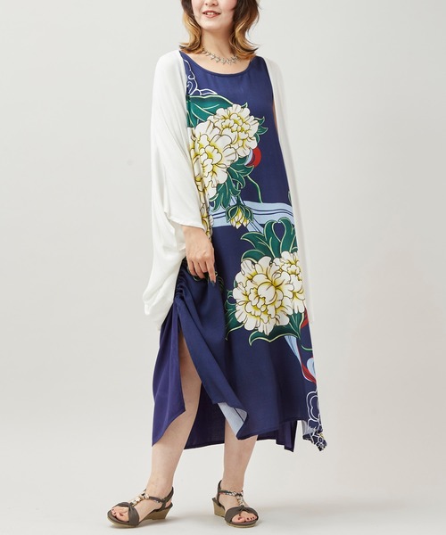 チャイハネ（チャイハネ）の「【チャイハネ】ペマルノースリーブワンピース＆UVカーディガン2点セット（ワンピース・レディース・オレンジ/ベージュ/ネイビー・FREE）」の4枚目の写真