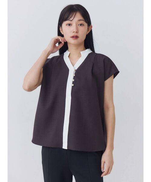 TONAL(トーナル)の「マルチセットバイカラースキッパーフレンチブラウス(シャツ/ブラウス・レディース・ネイビー/オフホワイト/ブラウン/ライトグレー・MEDIUM)」の4枚目の写真