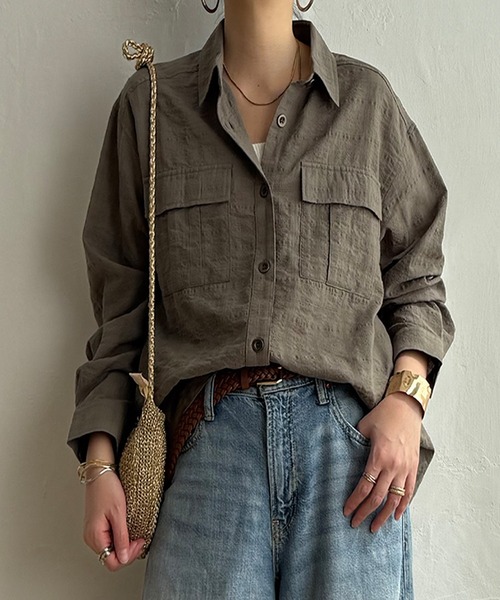 LBC(エルビーシー)の「ジャカードダブルポケットシャツジャケット(シャツ/ブラウス・レディース・チャコール/カーキ/ベージュ・M)」の3枚目の写真